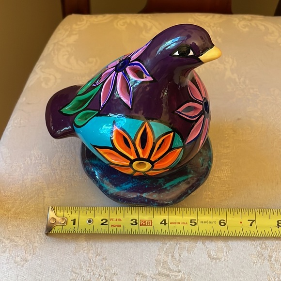 Hand painted ceramic purple dove, bird fairy light, tea light candle holder - Picture 8 of 12